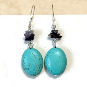 2/$20, Blue Howlite & Lapis Lazuli Earrings, Sterling Silver Hooks + Gemstone